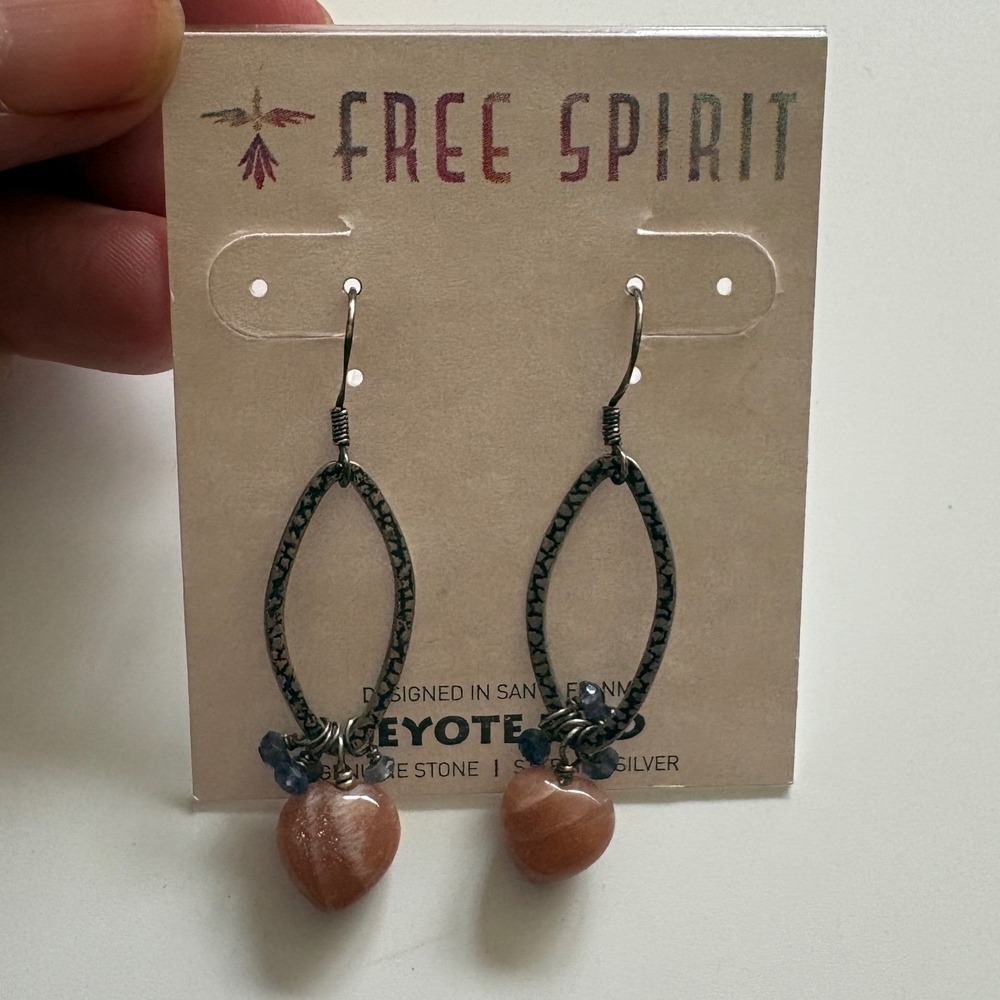 Peyote Bird Free Spirit Sterling Silver Heart Genuine Stone Drop Earrings NWT